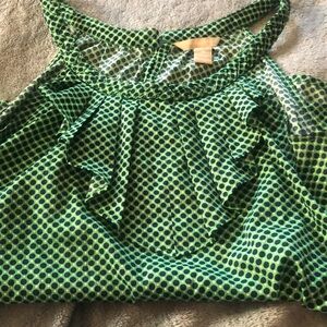 Banana Republic Green and White Ruffled Bib Collar Blouse